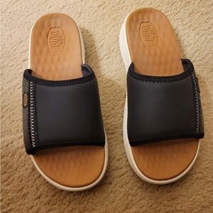 Hey Dude Black and Brown Slide Sandals